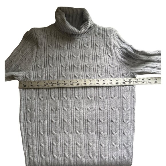 St. Johns Bay Cable Knit Turtleneck Sweater M Gray Cotton/Nylon Womens Pullover - Picture 6 of 7